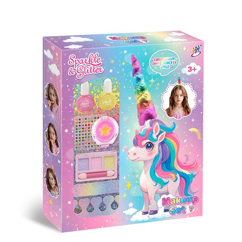 2-in-1 washable unicorn kids makeup set with full accessories